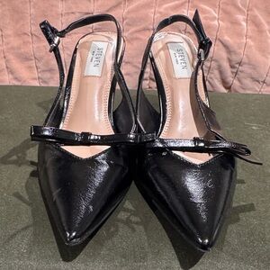 STEVEN Black Patent Slingback Kitten Heels